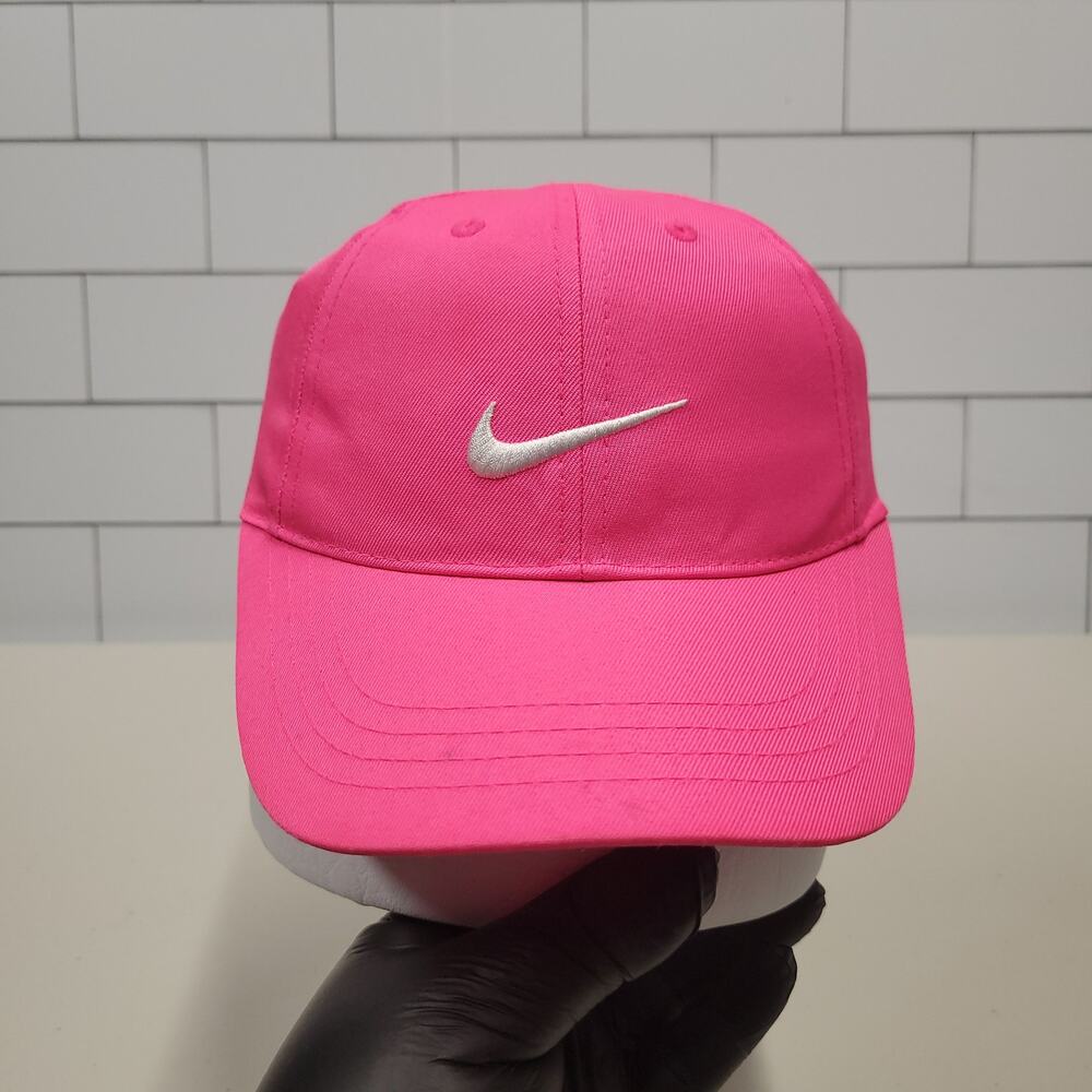 Nike Pink White Swoosh Baseball Cap Hat Youth 4-6X Adjustable Strapback